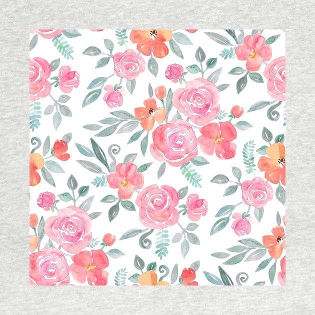 Amelia Floral in Pink and Peach Watercolor by micklyn